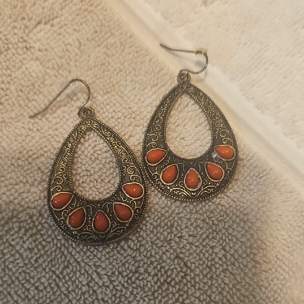 Elegant Gold and Orange Teardrop Earrings